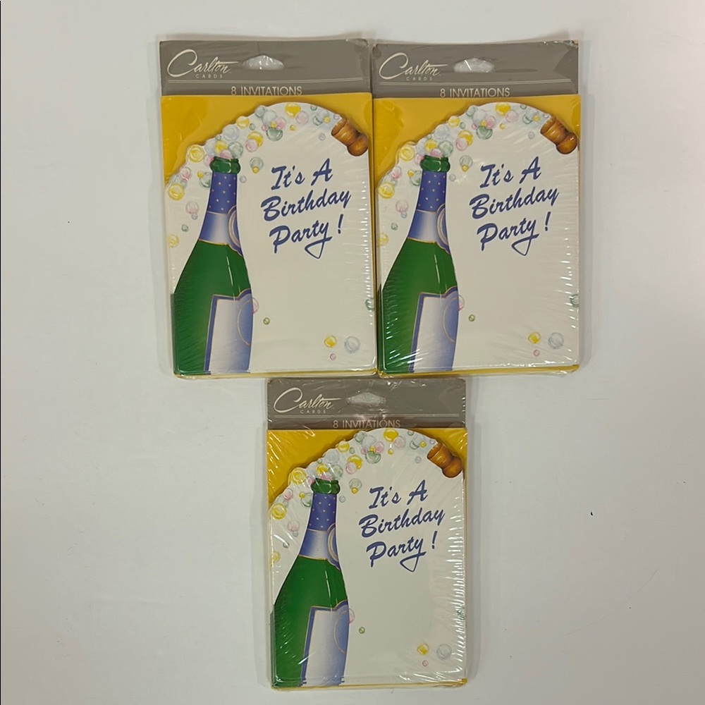 Vintage Carlton Birthday Party Invitations Champagne Bottle Adult Set of 24 NEW